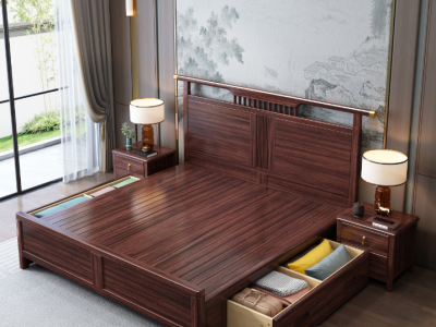 乌金木新中式床9901#图3