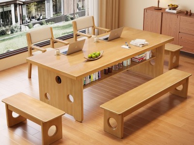 955#双层橡木大板桌，双层置物桌腿，使用广泛，可当餐桌图3