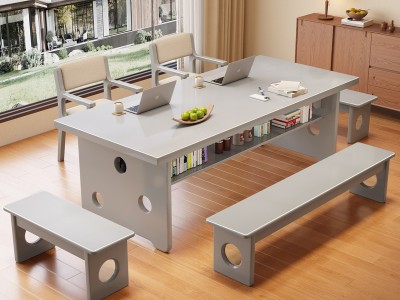 955#双层橡木大板桌，双层置物桌腿，使用广泛，可当餐桌图6