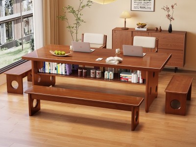 955#双层橡木大板桌，双层置物桌腿，使用广泛，可当餐桌图4