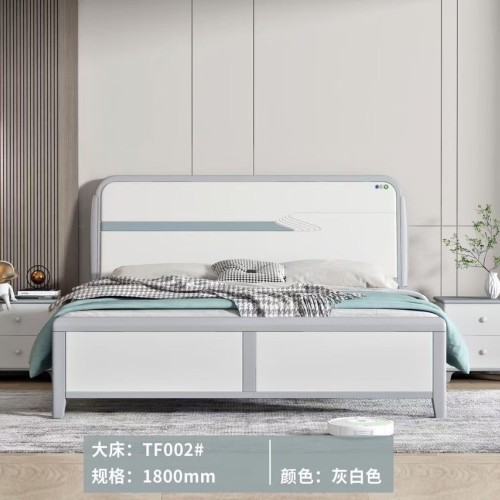灰+白奶油风实木床