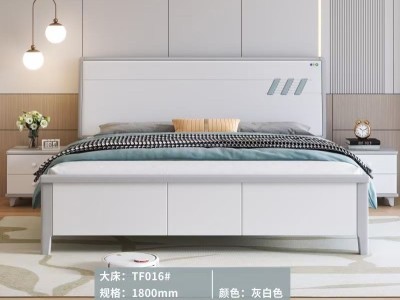 灰+白奶油风实木床图2