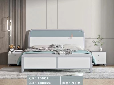 灰+白奶油风实木床图4