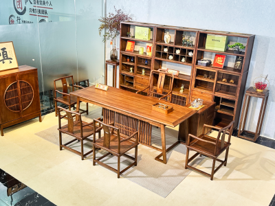 老榆木茶台系列（屏风桌茶台）图2