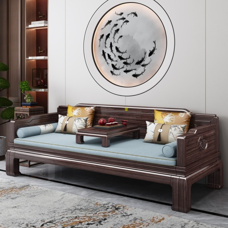 乌金罗汉床  ​拉床+炕几尺寸：205*(86-134)*86cm