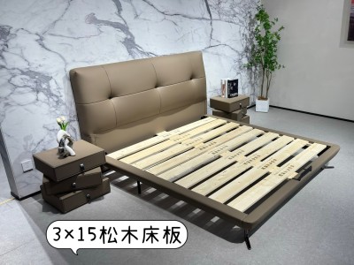 小泡芙 奶棕色 真皮软体床图2