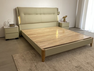 生态真皮软体床 4×17橡木床边，橡木床板，榫卯结构图2