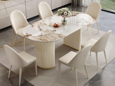 新款推荐605#轻奢意式奶油风岩板方桌，  搭配轻奢奶白色毛毛虫椅图5