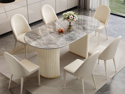 新款推荐605#轻奢意式奶油风岩板方桌，  搭配轻奢奶白色毛毛虫椅图2