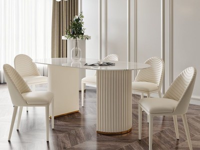 新款推荐605#轻奢意式奶油风岩板方桌，  搭配轻奢奶白色毛毛虫椅图4