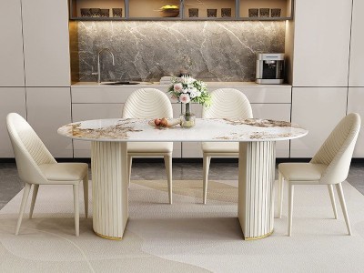 新款推荐605#轻奢意式奶油风岩板方桌，  搭配轻奢奶白色毛毛虫椅图6