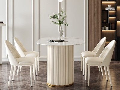 新款推荐605#轻奢意式奶油风岩板方桌，  搭配轻奢奶白色毛毛虫椅图7