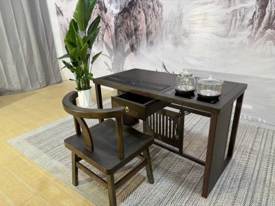 A8#阳台小茶台 材质：胡桃木 颜色：北美色 规格：120*65*70cm 配置：一桌四椅+玻璃养生壶 带抽屉图4