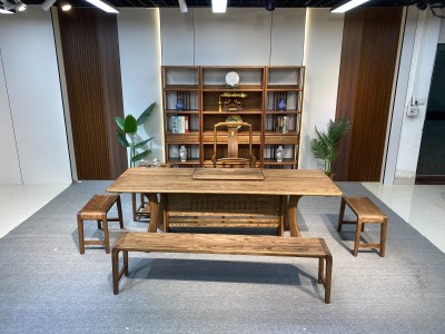 茗浩大板办公茶台 规格：200x86x75          220x86x75          240x86x76 材质：金丝胡桃木色图2