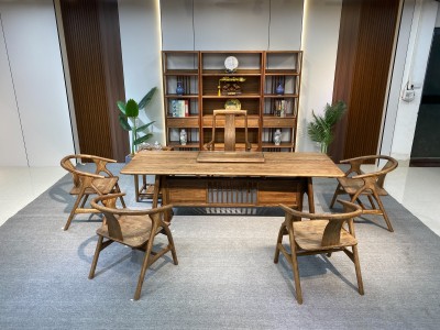 优雅大板办公茶台 规格：200/220/240x86x75cm 材质：胡桃木图4
