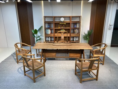 优雅大板办公茶台 规格：200/220/240x86x75cm 材质：胡桃木图2