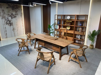 优雅大板办公茶台 规格：200/220/240x86x75cm 材质：胡桃木图5