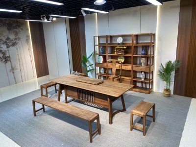 优雅大板办公茶台 规格：200/220/240x86x75cm 材质：胡桃木图7