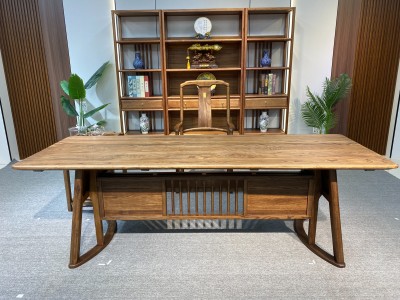 优雅大板办公茶台 规格：200/220/240x86x75cm 材质：胡桃木图9