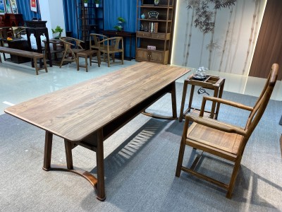 优雅大板办公茶台 规格：200/220/240x86x75cm 材质：胡桃木图8