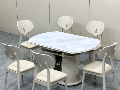 带收纳柜餐台，芙蓉白 尺寸: 缩135x85cm/伸135x135cm图3