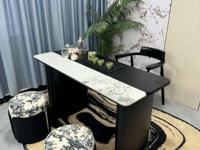 中古风茶台  尺寸：1.2/1.4/1.6/1.8米 岩板：香奈儿白/宝格丽黑 水波纹亚克力脚图5
