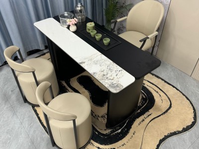 中古风茶台  尺寸：1.2/1.4/1.6/1.8米 岩板：香奈儿白/宝格丽黑 水波纹亚克力脚图6