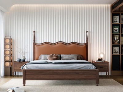中古风黑胡桃木床图4