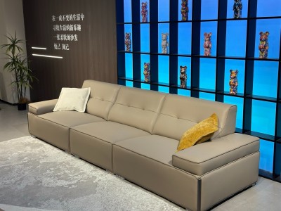软体沙发D5058# 卡其色 直排3.35米 生态皮面料图3