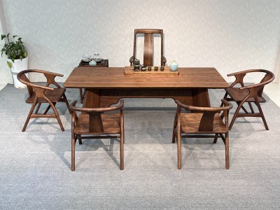 志雅办公茶台 尺寸: 200/220/240*86*75cm 材质: 金丝胡桃木 颜色: 烟熏色、金胡桃色图4