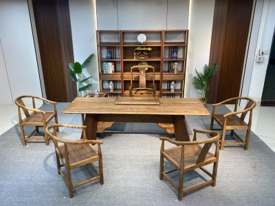 志雅办公茶台 尺寸: 200/220/240*86*75cm 材质: 金丝胡桃木 颜色: 烟熏色、金胡桃色图6