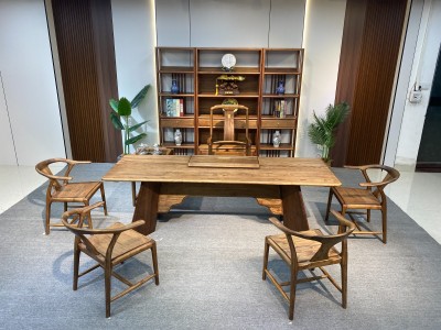 志雅办公茶台 尺寸: 200/220/240*86*75cm 材质: 金丝胡桃木 颜色: 烟熏色、金胡桃色图5