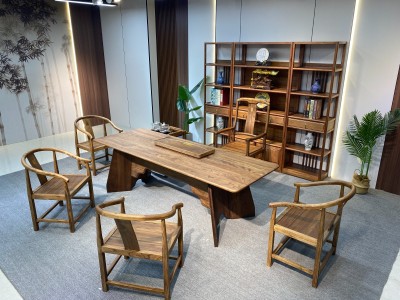 志雅办公茶台 尺寸: 200/220/240*86*75cm 材质: 金丝胡桃木 颜色: 烟熏色、金胡桃色图7