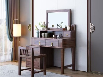乌金木梳妆台 （方镜&圆镜） 带副柜可伸缩 7521#80x40x132cm 7522#100x40x132cm 副柜45x40x52cm 妆凳 35x32x55cm图2