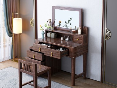 乌金木梳妆台 （方镜&圆镜） 带副柜可伸缩 7521#80x40x132cm 7522#100x40x132cm 副柜45x40x52cm 妆凳 35x32x55cm图3