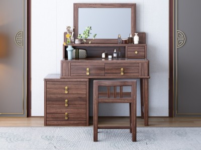 乌金木梳妆台 （方镜&圆镜） 带副柜可伸缩 7521#80x40x132cm 7522#100x40x132cm 副柜45x40x52cm 妆凳 35x32x55cm图4