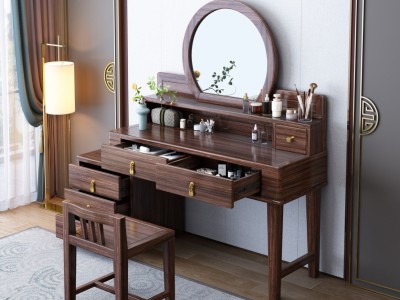 乌金木梳妆台 （方镜&圆镜） 带副柜可伸缩 7521#80x40x132cm 7522#100x40x132cm 副柜45x40x52cm 妆凳 35x32x55cm图5