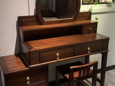 乌金木梳妆台 （方镜&圆镜） 带副柜可伸缩 7521#80x40x132cm 7522#100x40x132cm 副柜45x40x52cm 妆凳 35x32x55cm图6