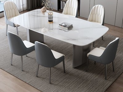 马蹄脚微晶石面餐桌图7