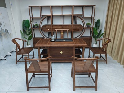 泰安茶台（新款） 【尺寸】160/180*80*73cm 【材质】橡木 【颜色】北美胡 高品擦色工艺图3