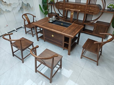 泰安茶台（新款） 【尺寸】160/180*80*73cm 【材质】橡木 【颜色】北美胡 高品擦色工艺图4