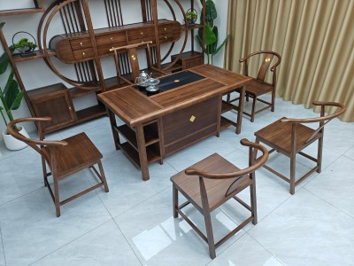 泰安茶台（新款） 【尺寸】160/180*80*73cm 【材质】橡木 【颜色】北美胡 高品擦色工艺图5