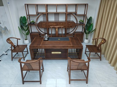 人和致远茶台 【规格】160/180/200*82*73cm 【材质】橡木 【颜色】北美胡 高品擦色工艺图2