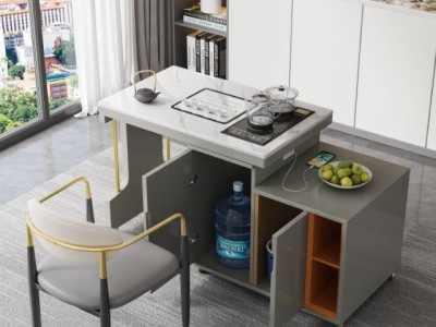 809#360度可移动+旋转茶车，适合任意户型摆放！轻奢茶台 岩板茶台 导台 奶油风茶台 茶桌图9