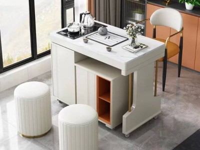 809#360度可移动+旋转茶车，适合任意户型摆放！轻奢茶台 岩板茶台 导台 奶油风茶台 茶桌图4