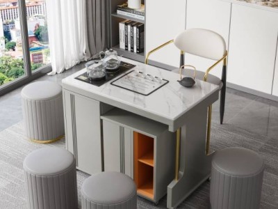 809#360度可移动+旋转茶车，适合任意户型摆放！轻奢茶台 岩板茶台 导台 奶油风茶台 茶桌图6