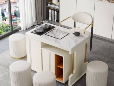 809#360度可移动+旋转茶车，适合任意户型摆放！轻奢茶台 岩板茶台 导台 奶油风茶台 茶桌图3