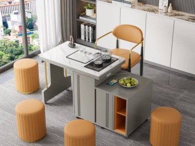 809#360度可移动+旋转茶车，适合任意户型摆放！轻奢茶台 岩板茶台 导台 奶油风茶台 茶桌图7