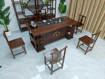 厚德载物茶台 【尺寸】160/180*78/73CM 【材质】橡木 【颜色】胡桃色图3