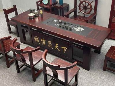 诚信赢天下茶台，老船木材质茶台，尺寸齐全图2